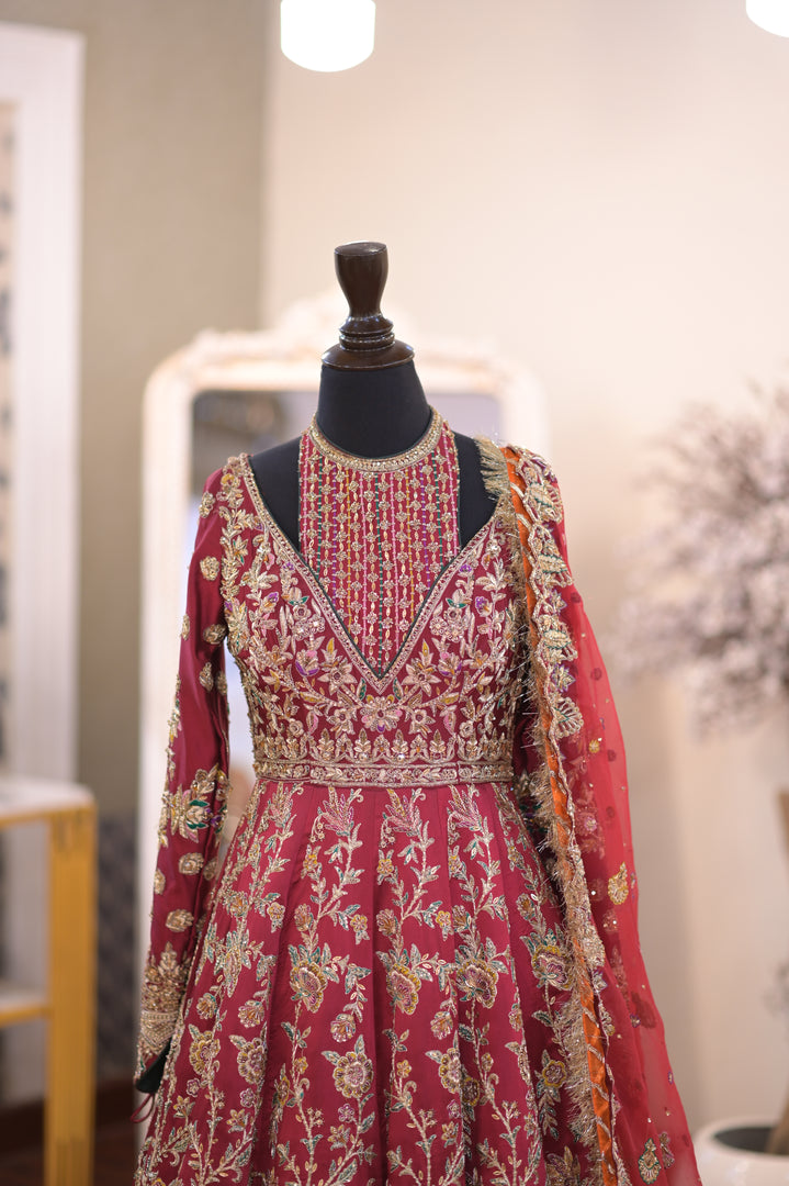 Ahmad Sultan – New Lehenga Choli Deep Red | AS-Lcr-070
