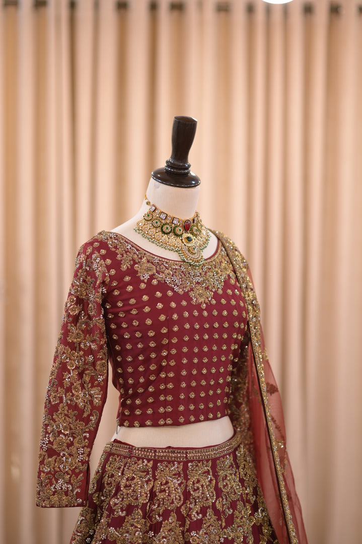 Ahmad Sultan – New Lehenga Choli Deep Red | AS-Lcr-069