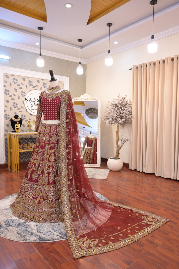 Ahmad Sultan – New Lehenga Choli Deep Red | AS-Lcr-069