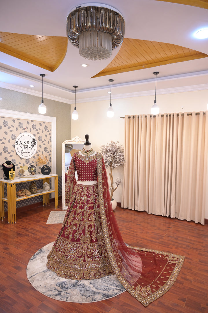 Ahmad Sultan – New Lehenga Choli Deep Red | AS-Lcr-069